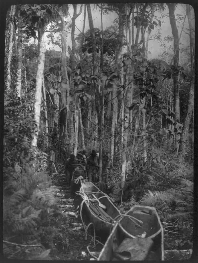 [Theodore Roosevelt, 1858-1919; lantern slide of Roosevelt's Brazil expedition, 1913, taken by his son Kermit]