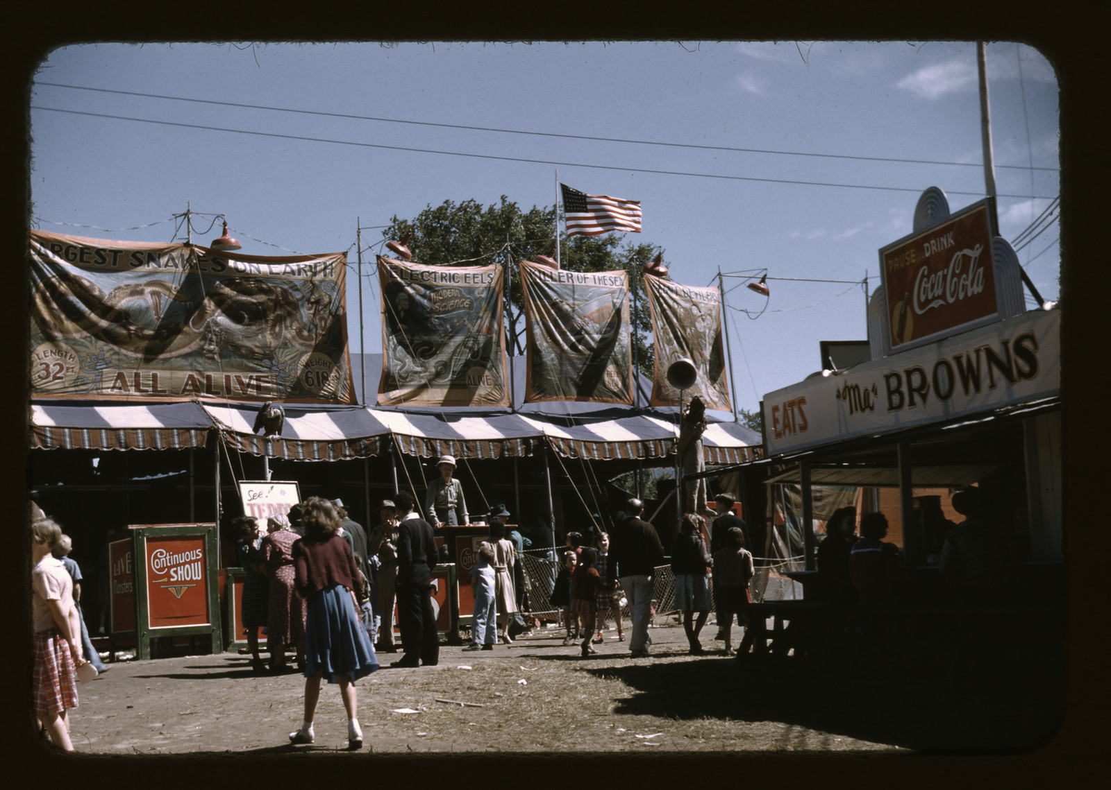 Barker at the grounds of the Vermont state fair, Rutland — historic image