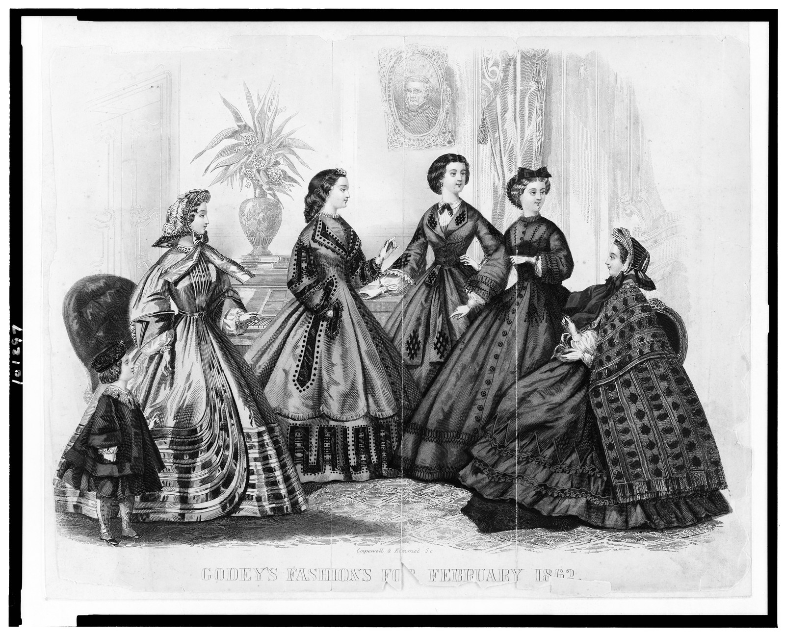 Godey's fashions for February 1862 / Capewell & Kimmel sc., [1862] — antique engraving