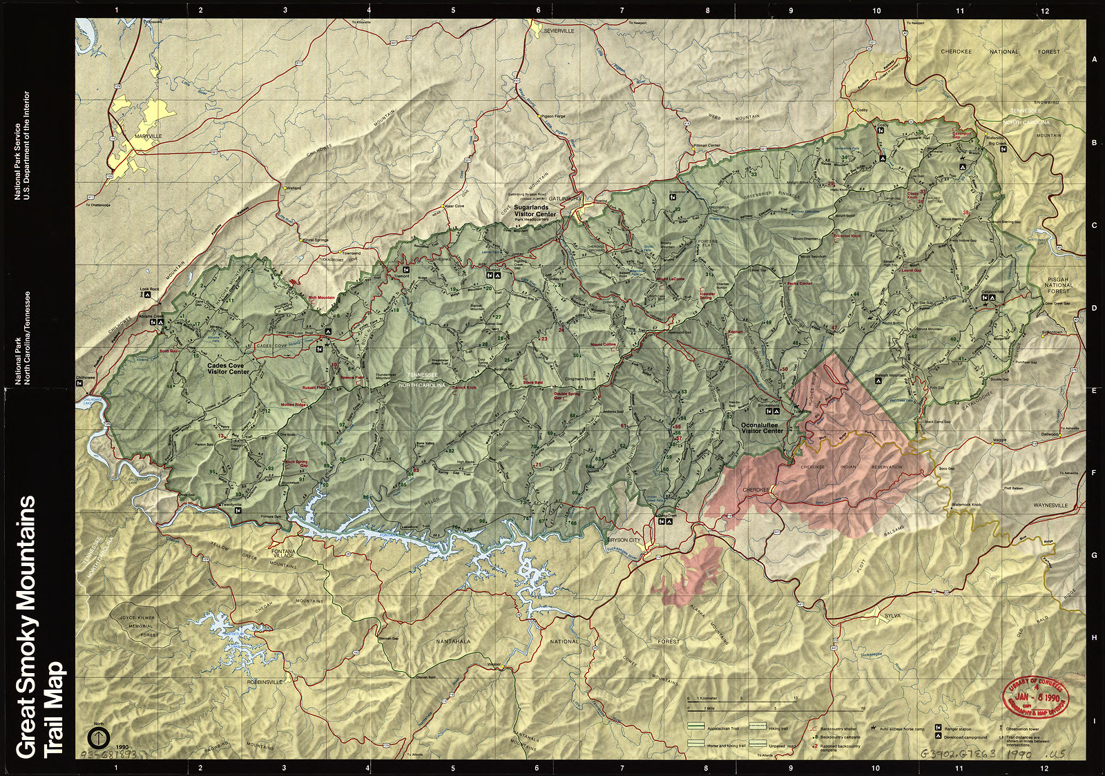 Great Smoky Mountains Trail Map, 1990 — antique map