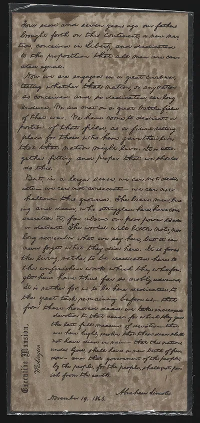 Handwritten Gettysburg Address by Abraham Lincoln, Executive Mansion, 1863