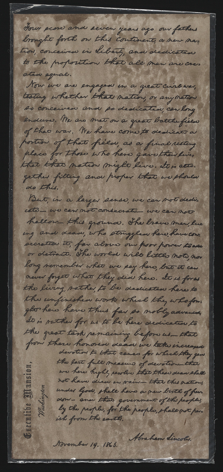 Handwritten Gettysburg Address by Abraham Lincoln, Executive Mansion, 1863 — historic image