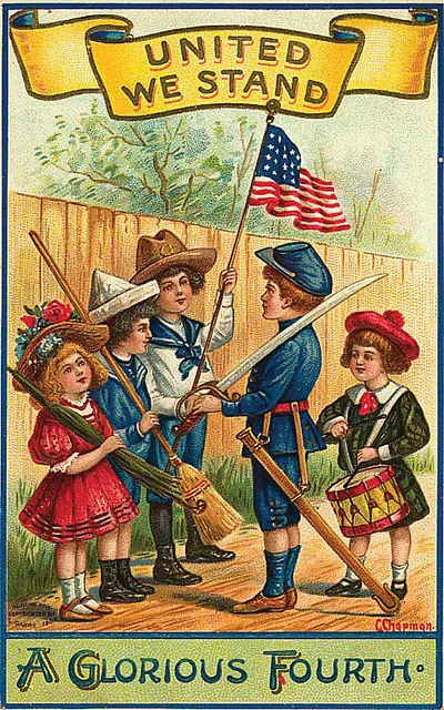 United We Stand, A Glorious Fourth postcard with children