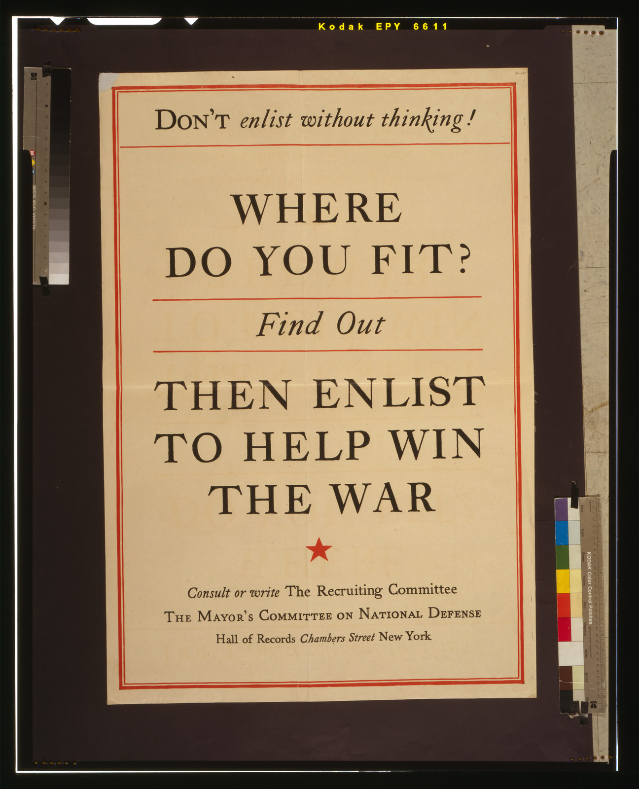 Don't enlist without thinking! Where do you fit? Find out, then enlist to help win the war, [1917] — vintage poster