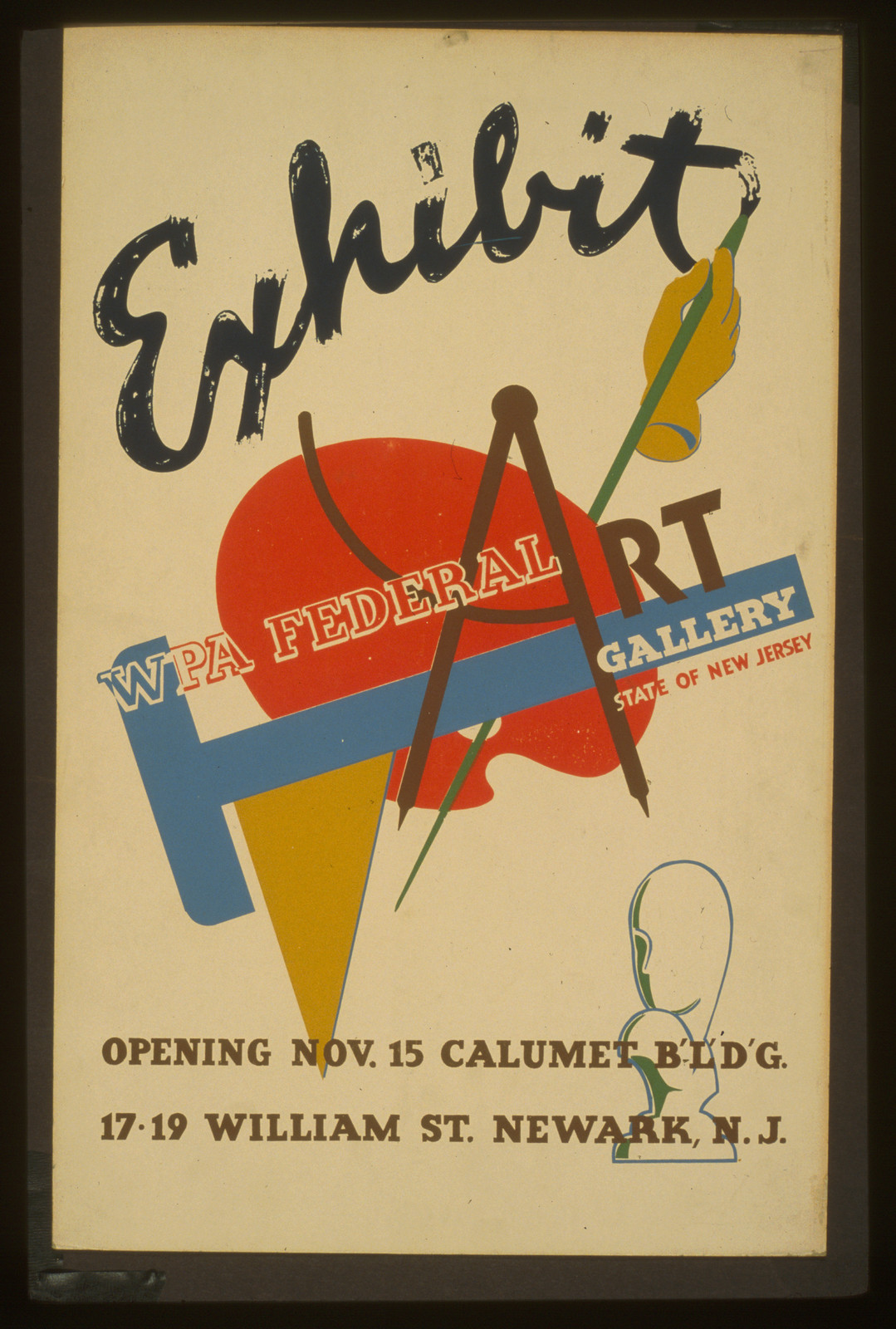 Exhibit - WPA Federal Art Gallery State of New Jersey Opening Nov. 15 Calumet Bldg. 1, 1936 — vintage poster