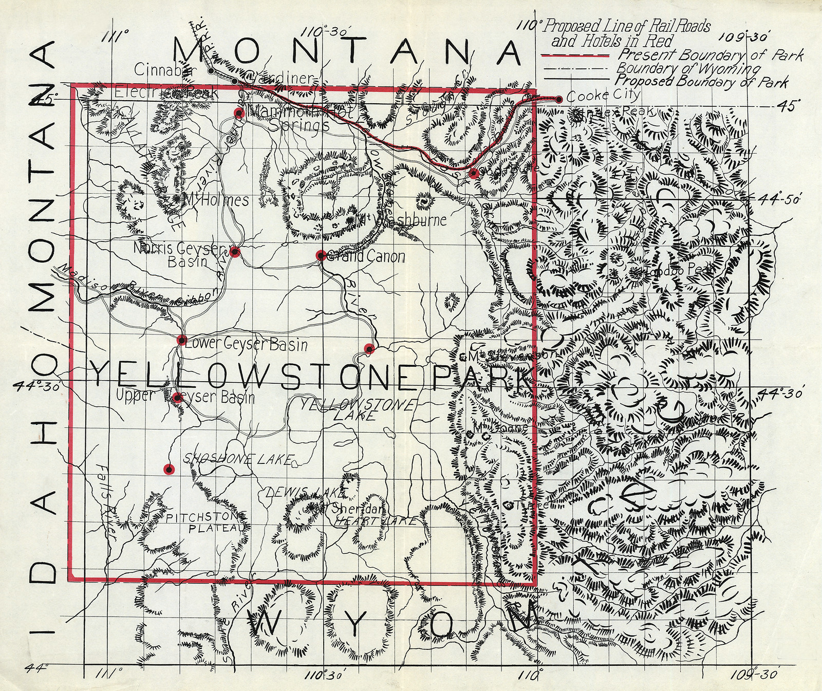 Proposed line of rail roads and hotels, Yellowstone Park — historic image