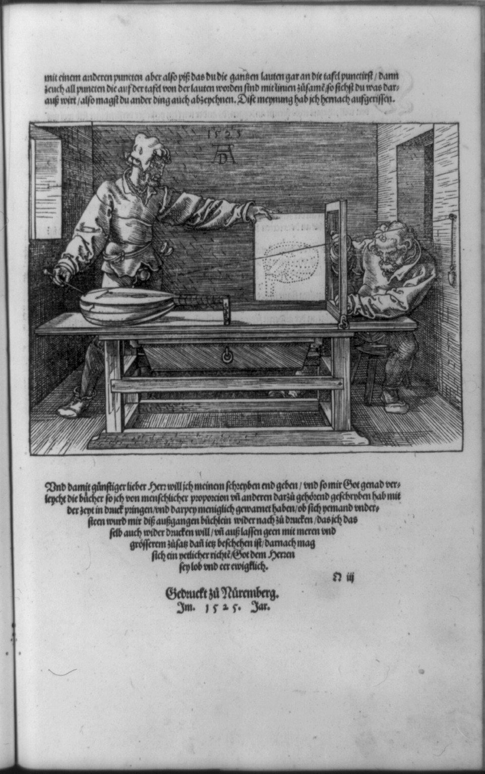 [Draftsman drawing a lute] / AD, 1525., [published 1525] — historic drawing