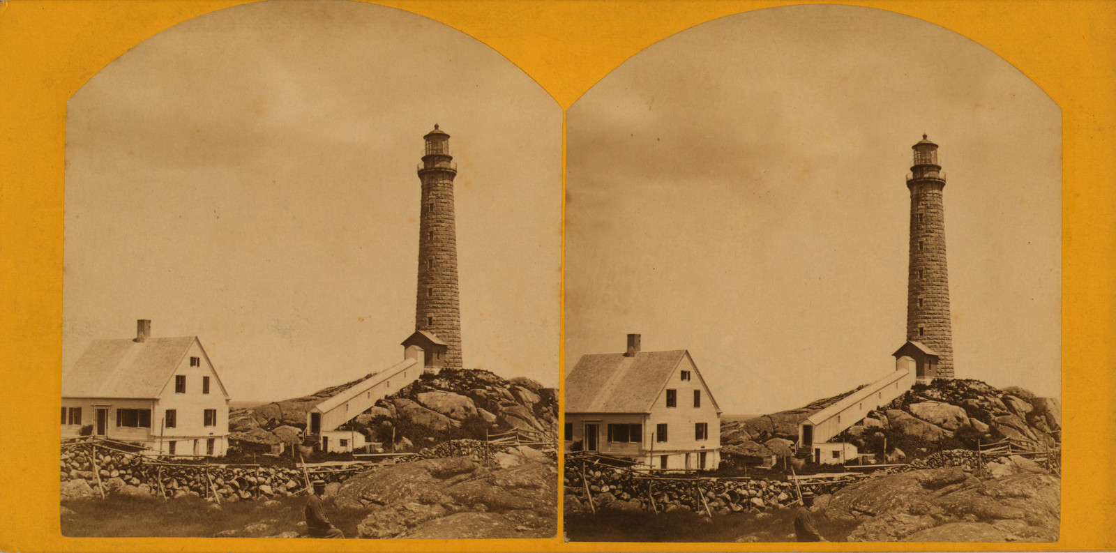 Thacher's Island lights--north tower / phot. by Hervey Friend, 77 Front St., Gloucester. "Cape Anne Views", 1869 — historic image