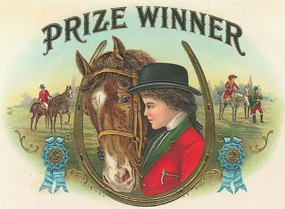 Prize Winner cigar box label with horse and rider