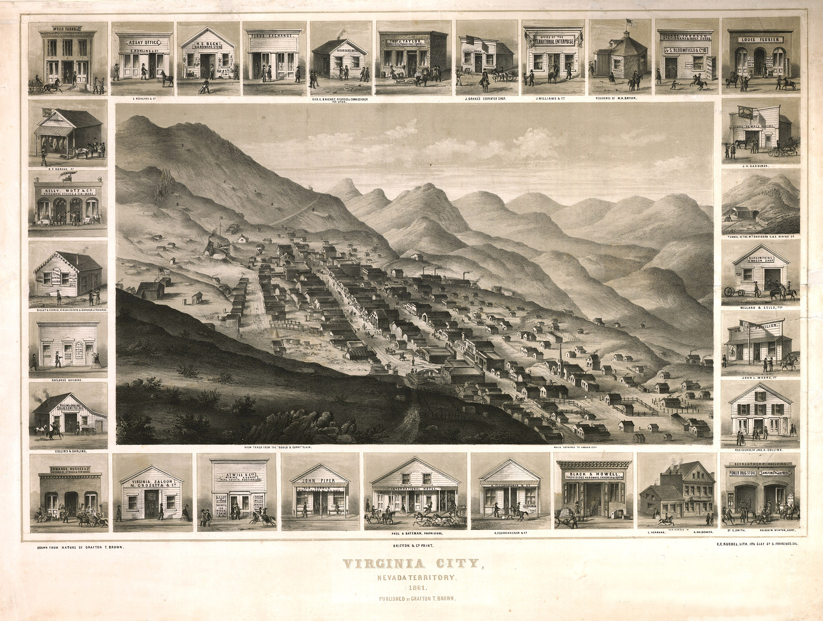 Virginia City, Nevada, 1861, 1861 — antique map