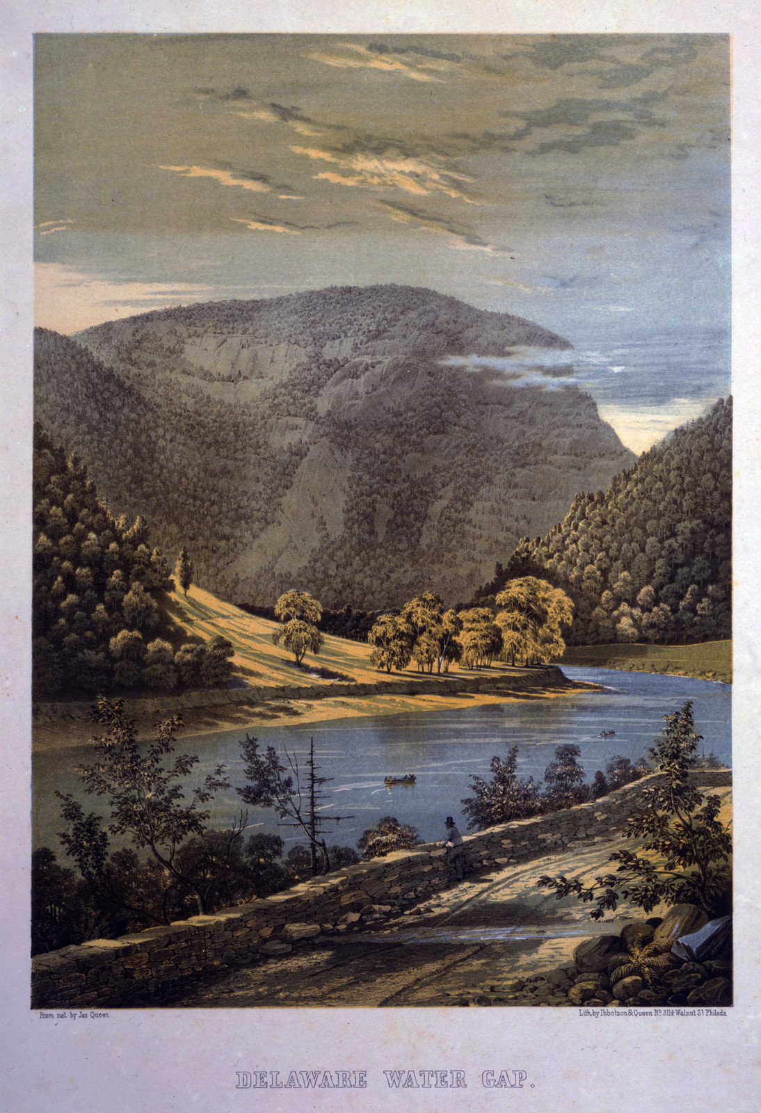 Delaware Water Gap / from nat. by Jas. Queen ; Lith. by Ibbotson & Queen., Philada. : Ibbotson & Queen, [ca. 1856] — antique lithograph