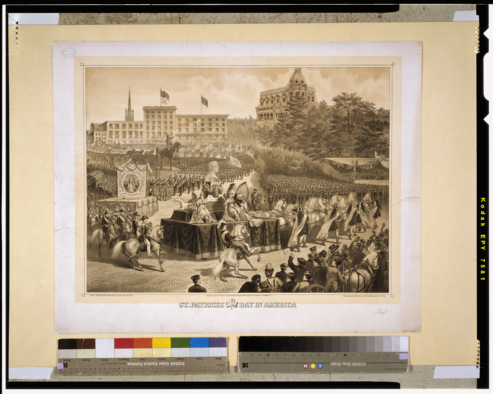 St. Patricks day in America / designed by Hogan ; drawn by Lucian Gray., N.Y. : Publ. & Print. by Th. Kelly, 17 Barclay St., c1874. — antique lithograph