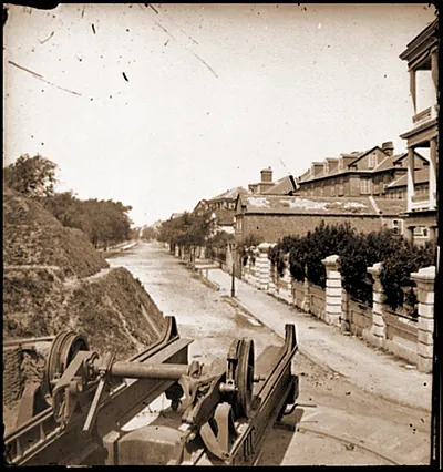 Charleston S.C. South Battery; dismantled Blakely gun in foreground