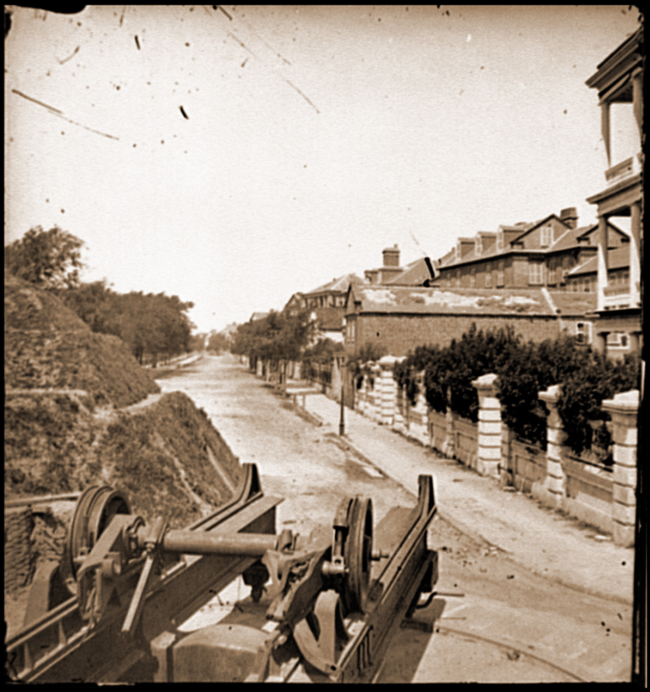 Charleston S.C. South Battery; dismantled Blakely gun in foreground, 1865 — historic photograph