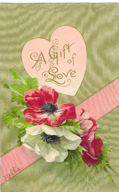 A Gift of Love Valentine card with red and white anemones