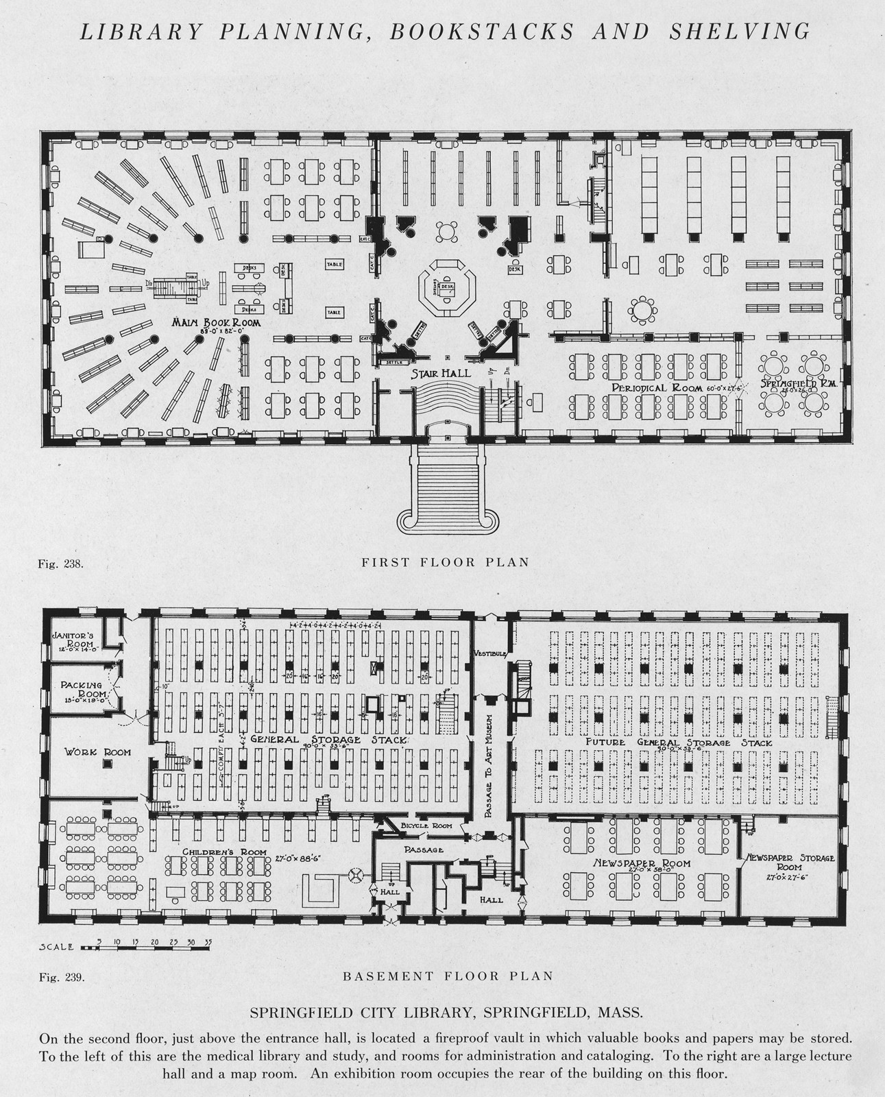 Library first floor and basement floor plans, Springfield City Library — historic image