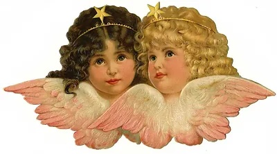 Two cherub angels with star tiaras and pink wings