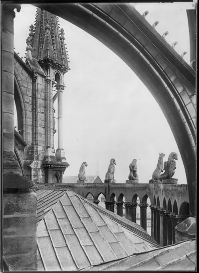 Looking eastward over the apse rail past the chimaeras - Rhiems Cathedral, Rhiems, France