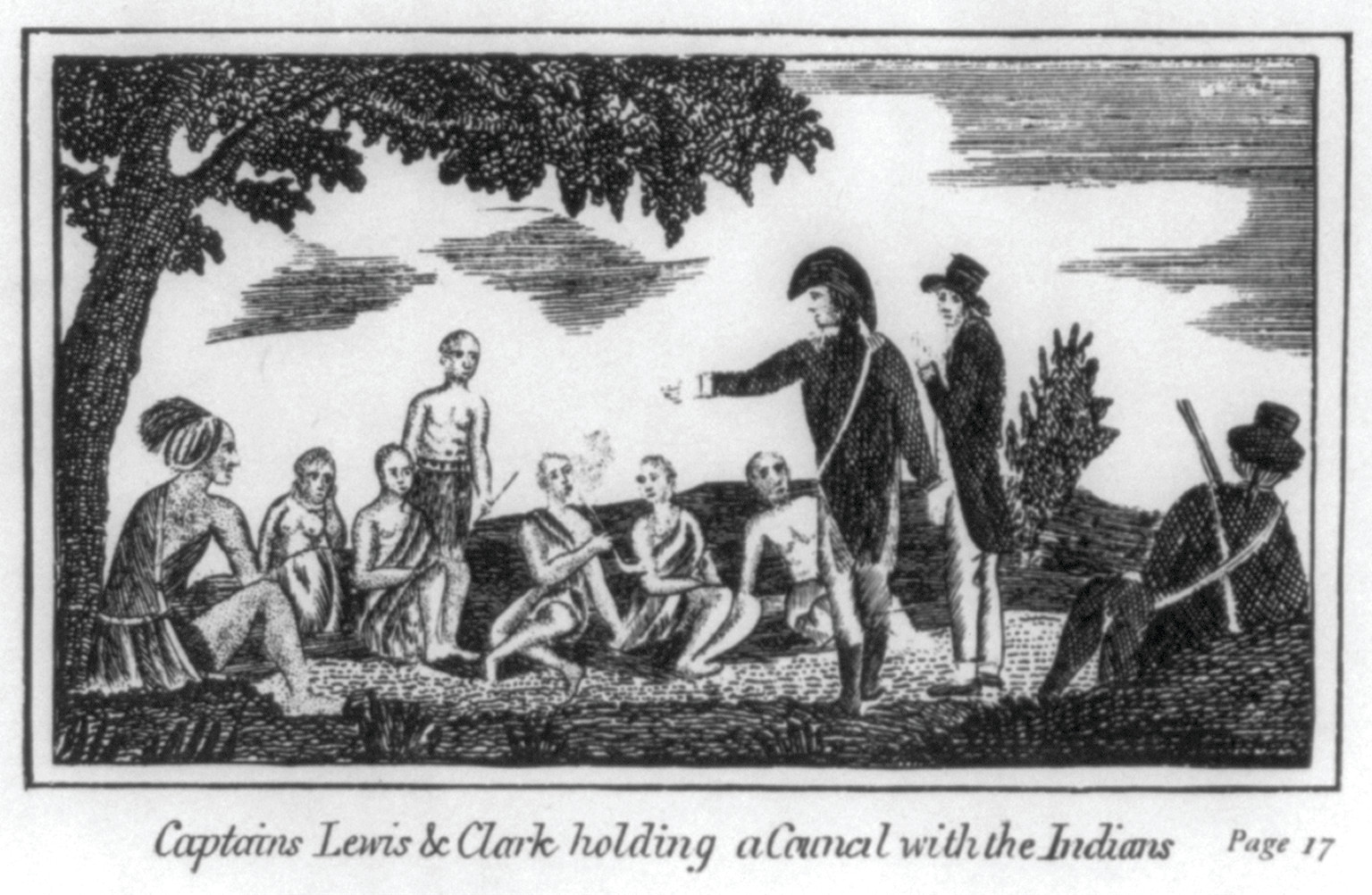 Captain Lewis & Clark holding a council with the Indians, Philadelphia : Printed for Matthew Carey, 1810. — historic print