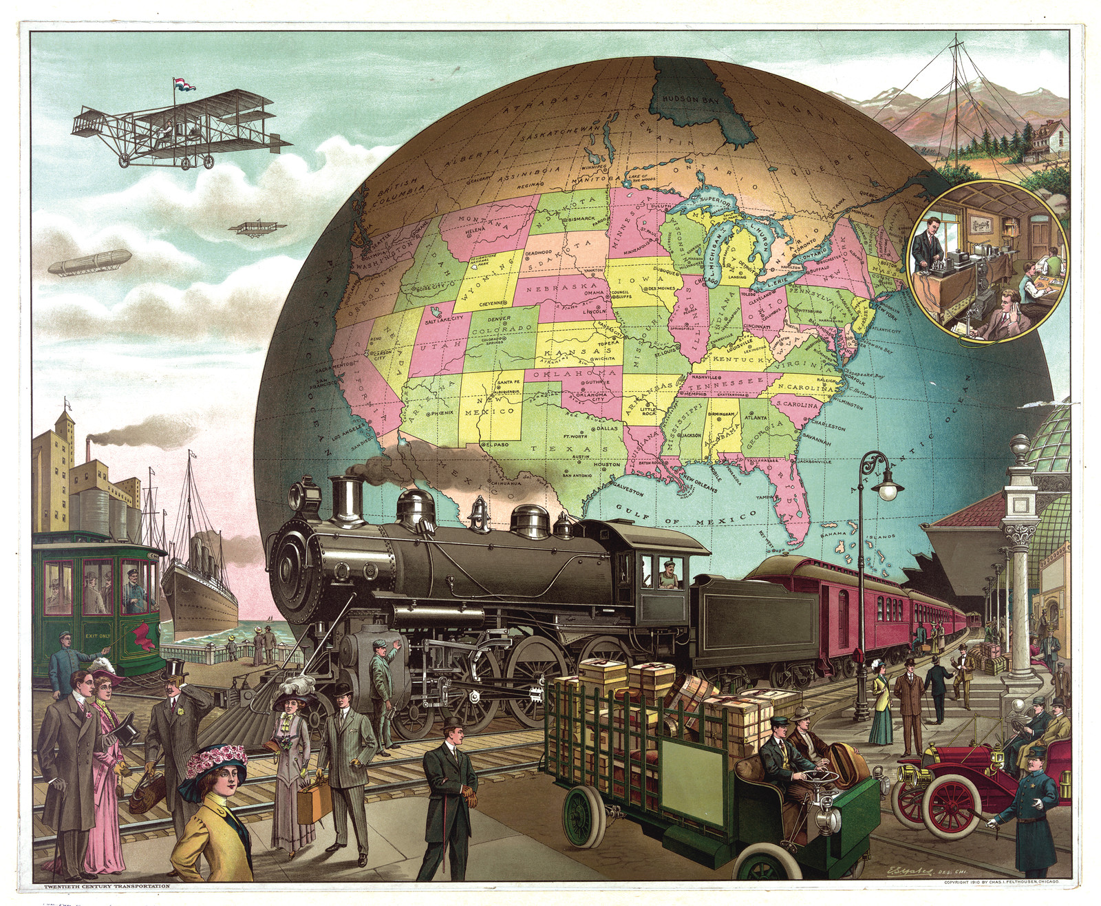 Twentieth century transporation / E.S. Yates, des. Chi., c1910. — antique lithograph