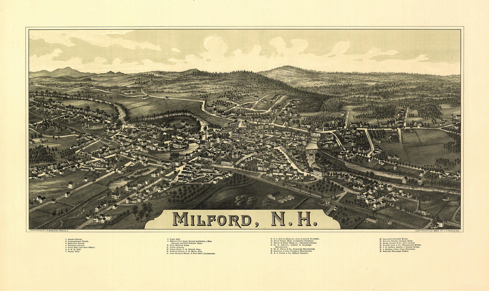 NH Milford 1886 MAP, 1886 — antique map