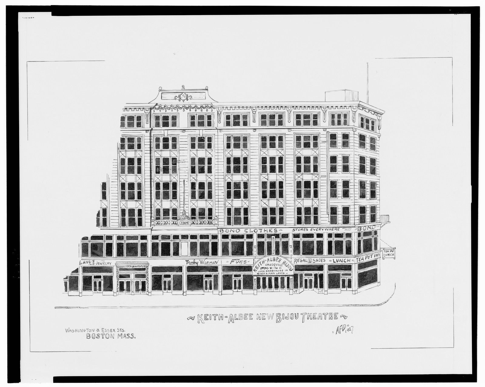 [Keith Albee New Bijou Theatre, Washington and Essex Streets, Boston, Massachusetts] / AFD 1927., And Engineering (ADE) Drawings — vintage poster