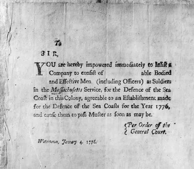 Broadside of Revolutionary War period: [Enlistment authoriz. Watertown, Mass.]