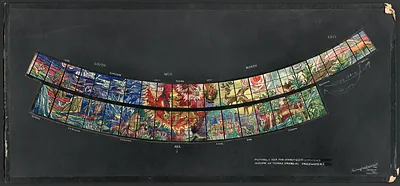 Preliminary design drawing for stained glass windows, Temple Emanu-El