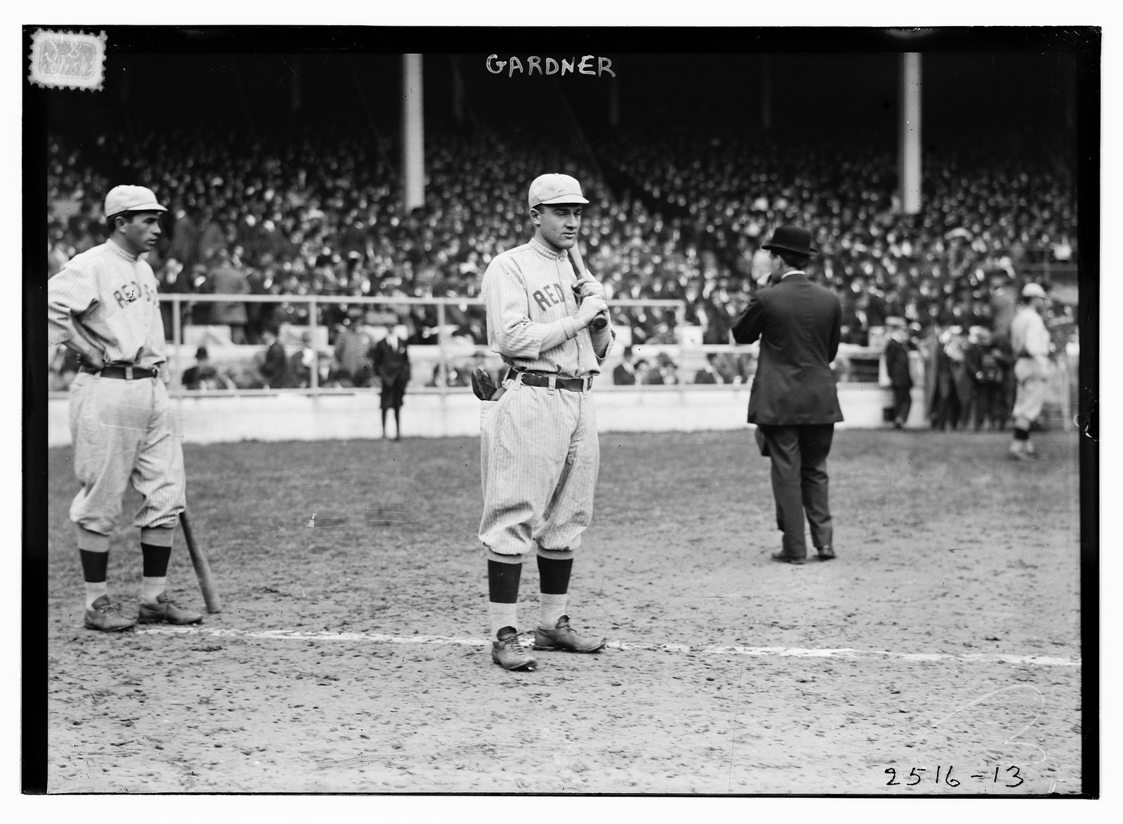 Harry Hooper (left) and Larry Gardner (center), Boston AL (baseball), [1912] — historic photograph
