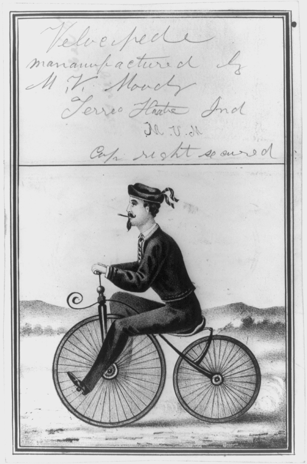 Velocipede, 1869 — antique lithograph