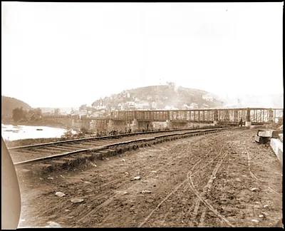 Harpers Ferry W. Va. View of the town and railroad bridge