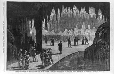 Virginia - grandest of American caverns - scene in the ballroom in the newly-discovered cave at Luray, Page County, December 27th, 1878.