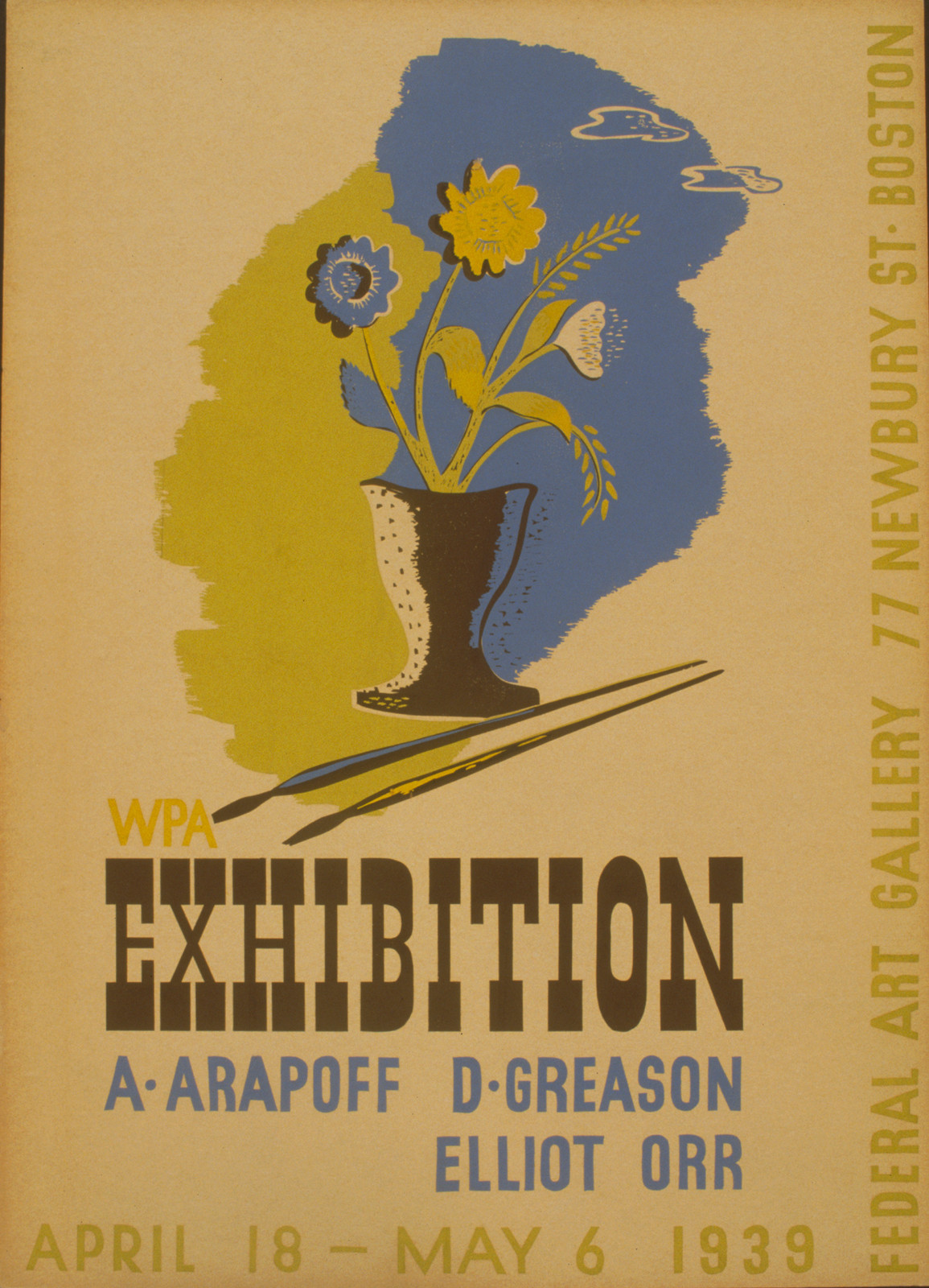 WPA Exhibition poster, Federal Art Gallery, Boston, April-May 1939 — vintage poster