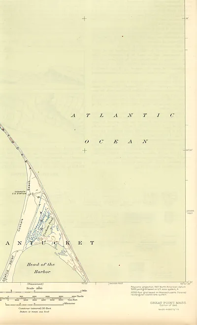 Great Point, Mass. topographic map, 1945 edition