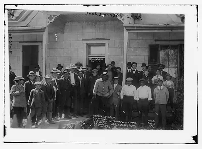 Jack Johnson camp- W. Burns, C. Respress, Perkins, T. Cannon, C. O' Malley