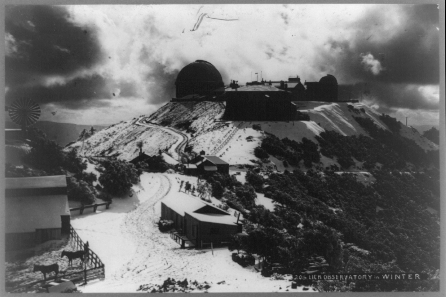 Lick observatory in winter, Mount Hamilton, Calif., c1902. — historic photograph