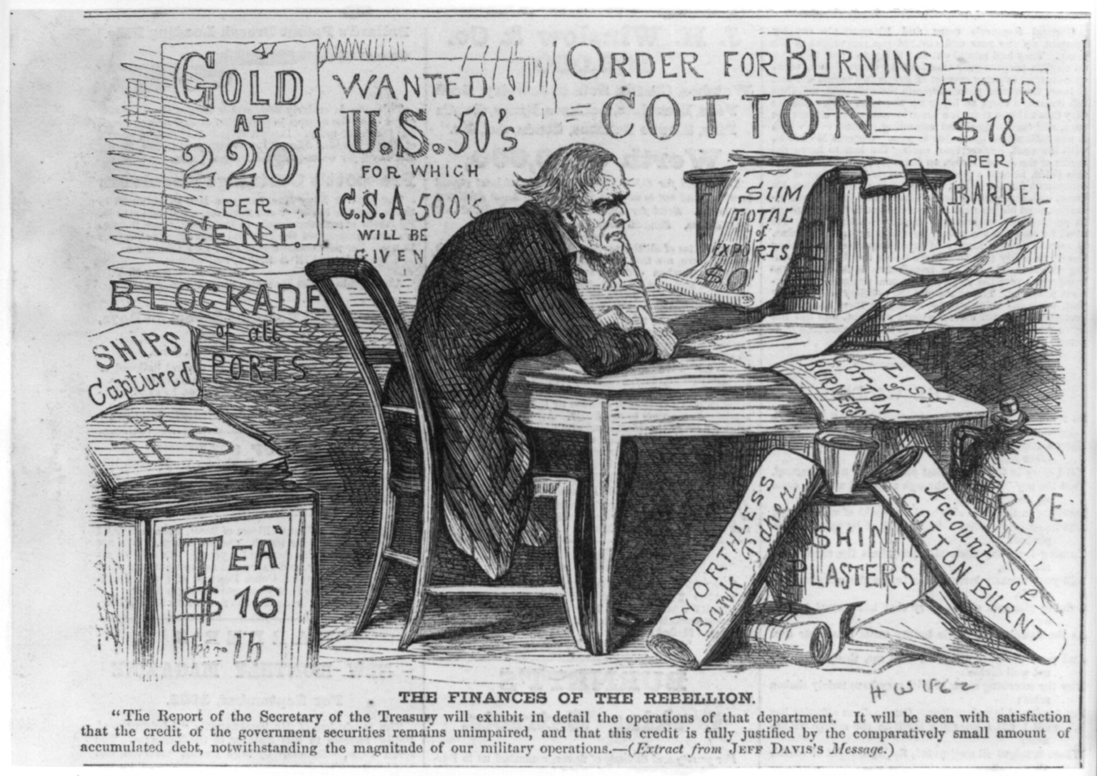 The finances of the rebellion, 1862 — antique engraving