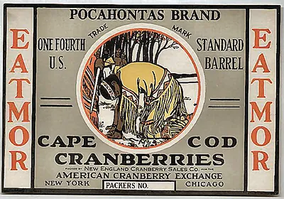 Pocahontas Brand Cape Cod Cranberries crate label