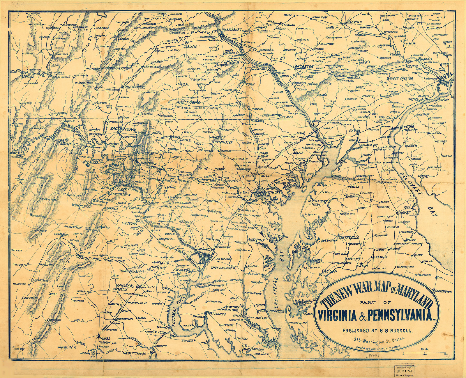 Civil War Map MD VA PA — antique map