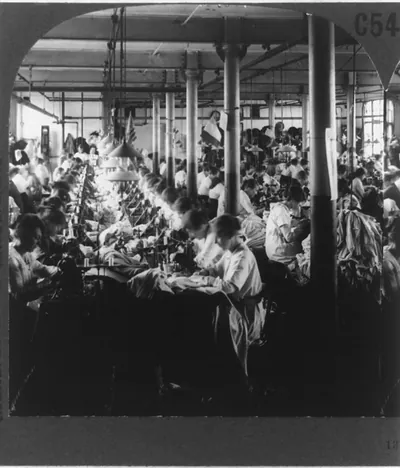 Interior of a woolen factory, Leicester, England