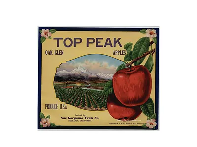 Top Peak Oak Glen apples crate label