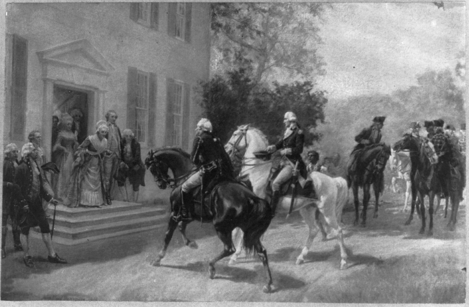 Washington and Rochambeau [both on horseback] at Mt. Vernon, 1781., c1922. — historic print