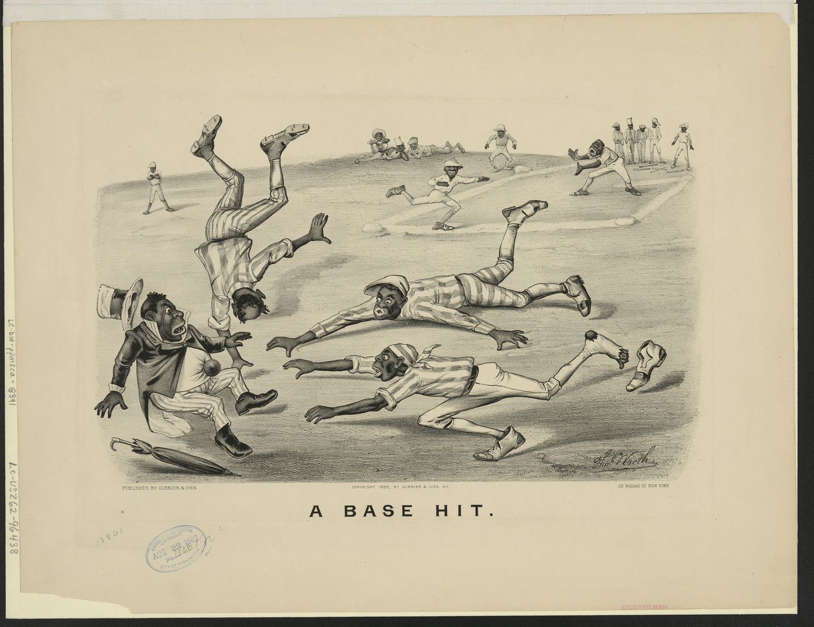 A base hit / Thos. Worth., New York : Currier & Ives, c1882. — antique lithograph