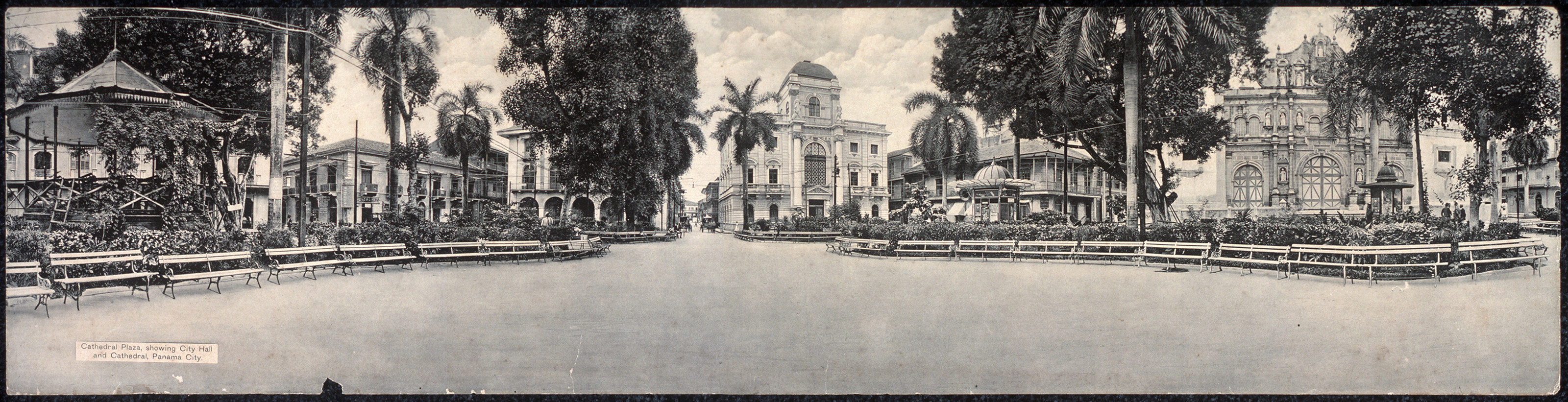 Cathedral Plaza, showing City Hall and Cathedral, Panama City — historic image