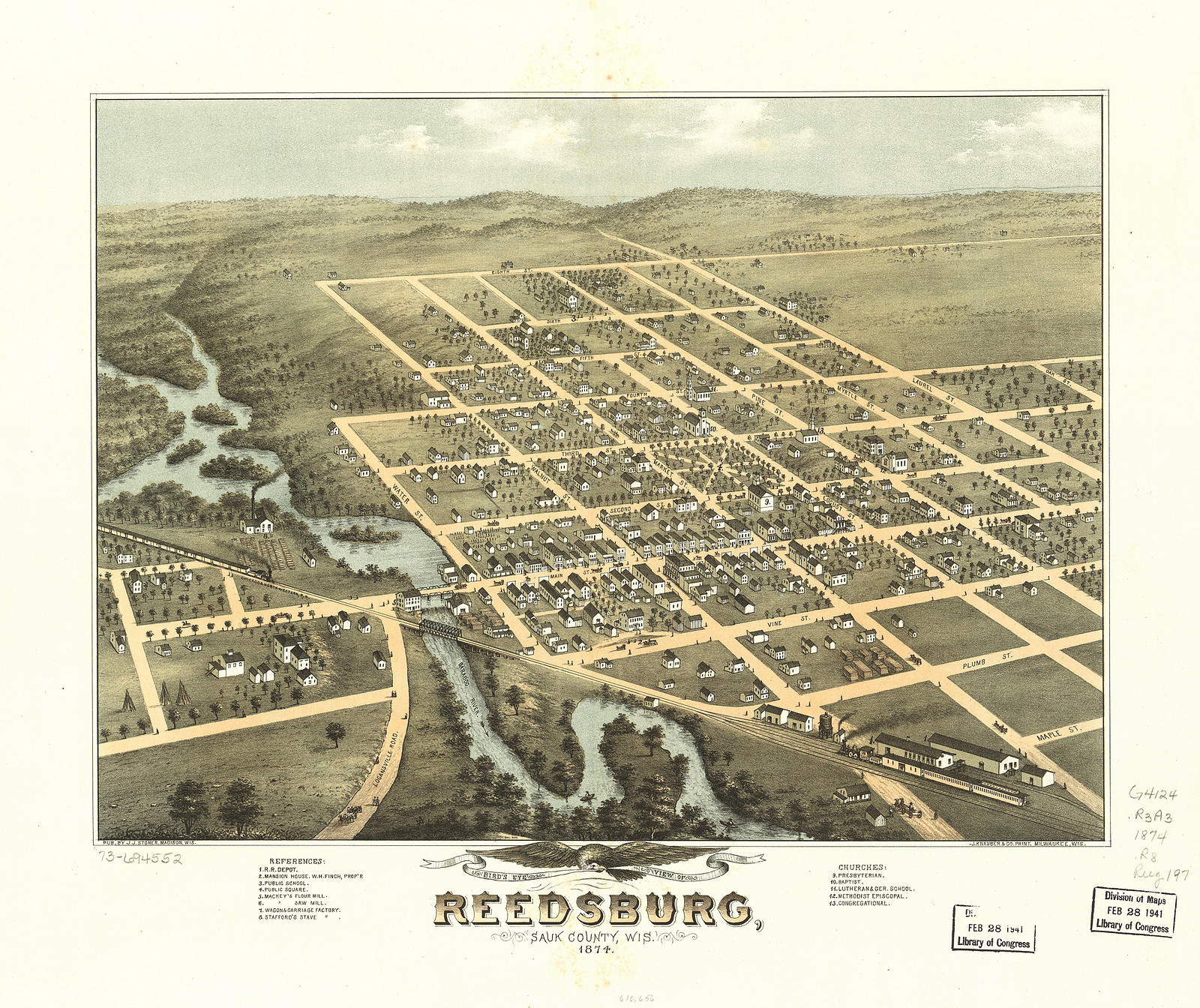 Reedsburg, Wisconsin, 1874, 1874 — antique map