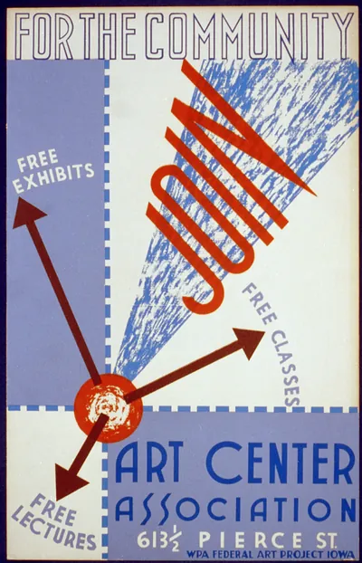 For the community - join art center association - free exhibits free classes free lec