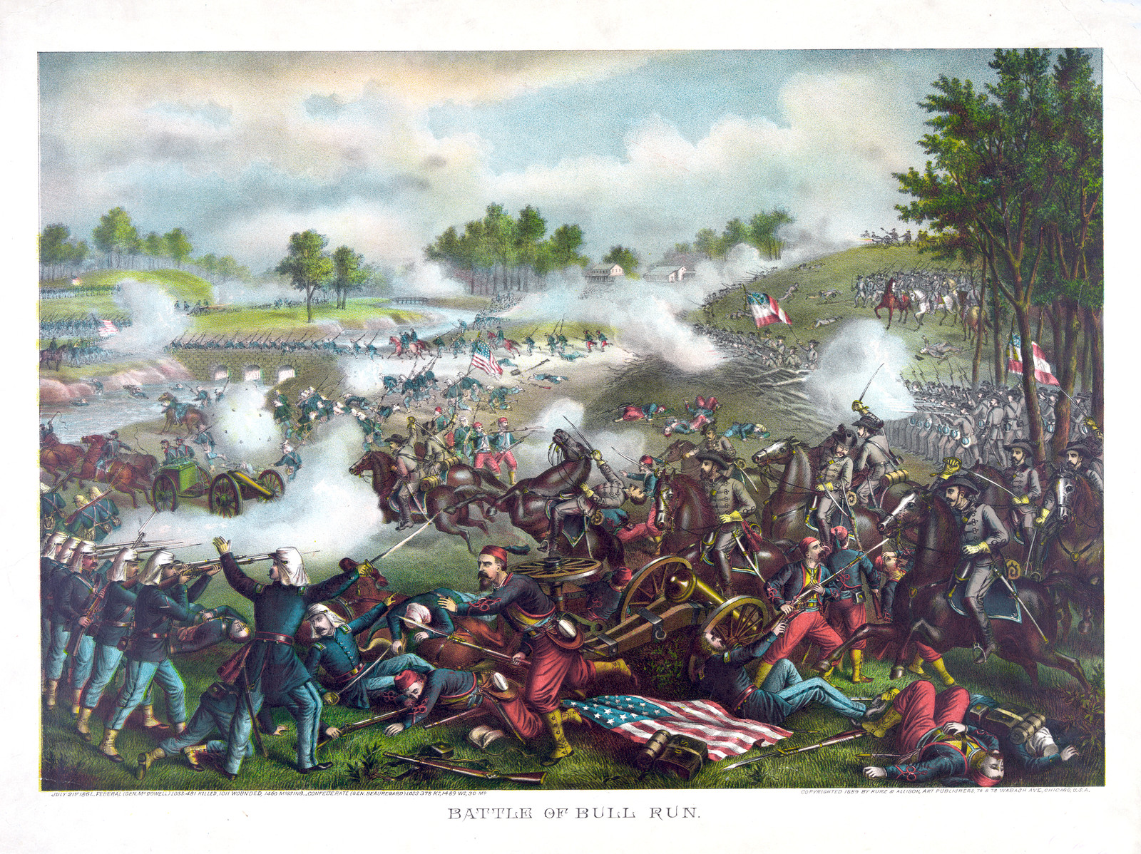 Battle of Bull Run--July 21st 1861--Federal (Gen. McDowell) ... Confederate (Gen. Beauregard) ..., c1889, c1890. — antique lithograph