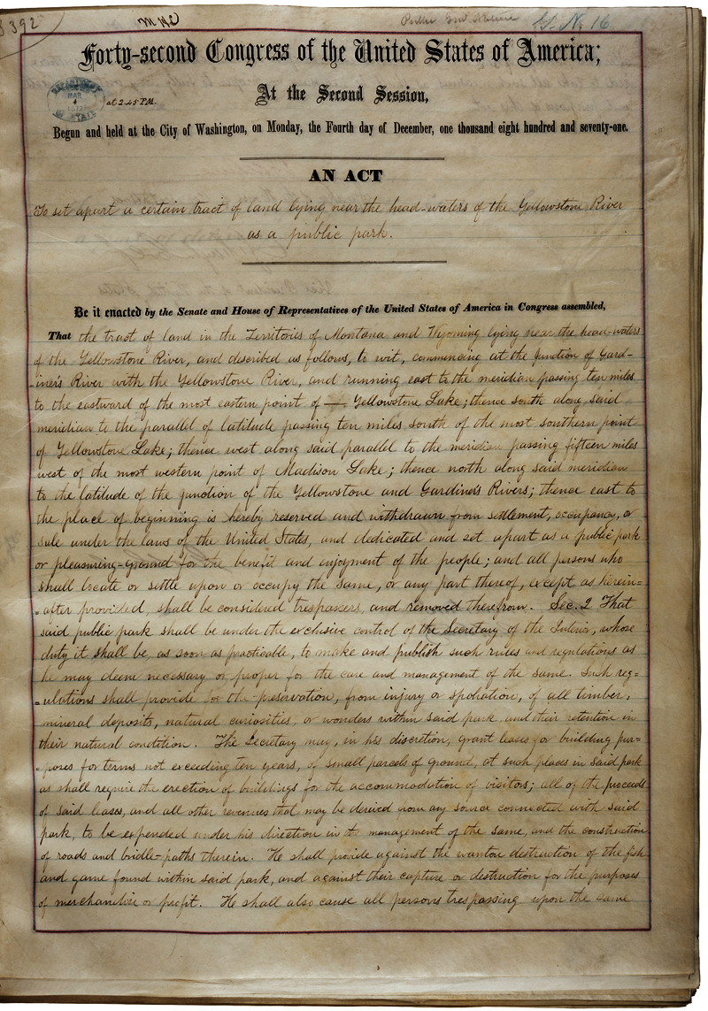 An Act to set apart a certain tract of land as a public park — historic image