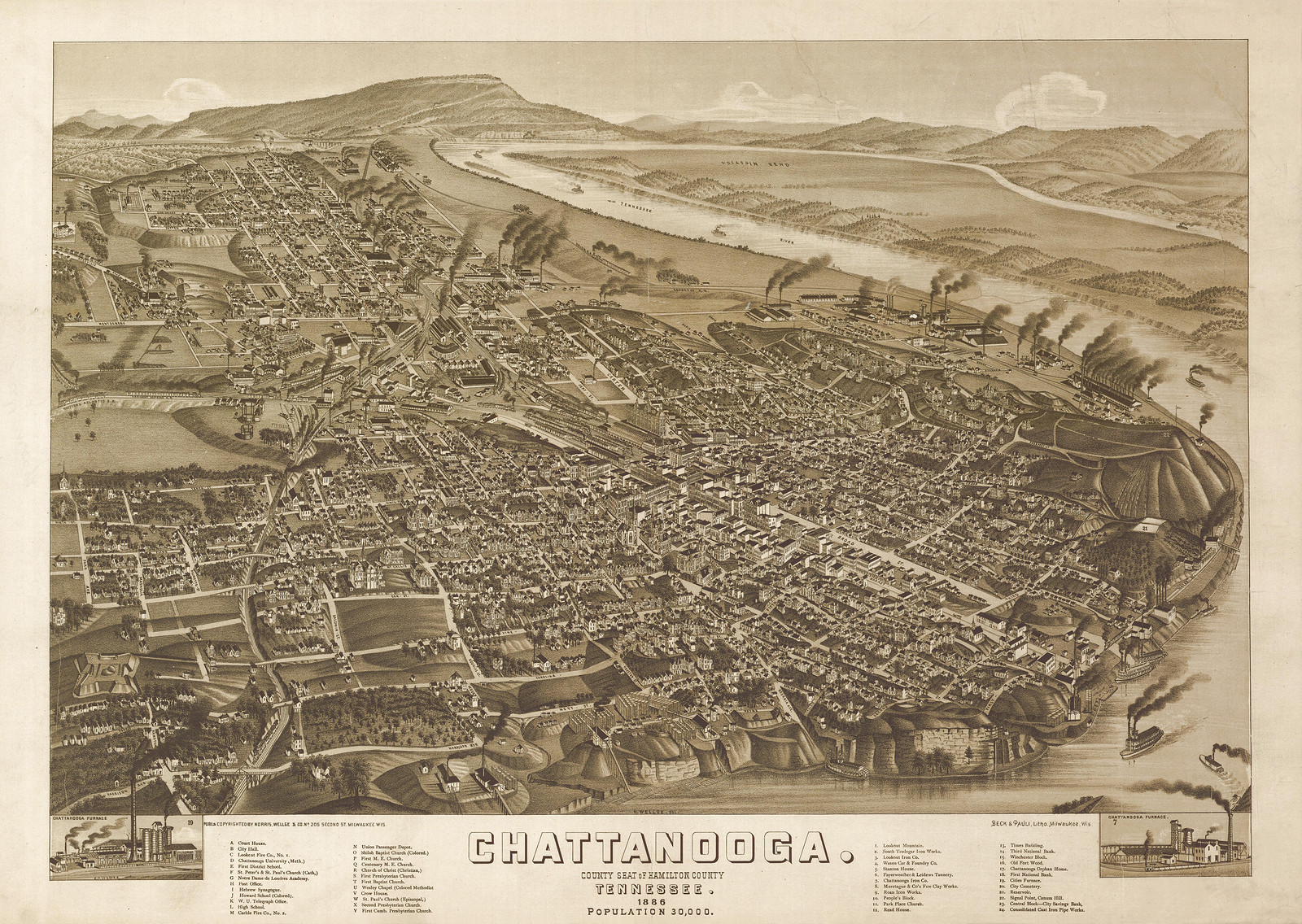 TN Chattanooga 1886 MAP, 1886 — antique map
