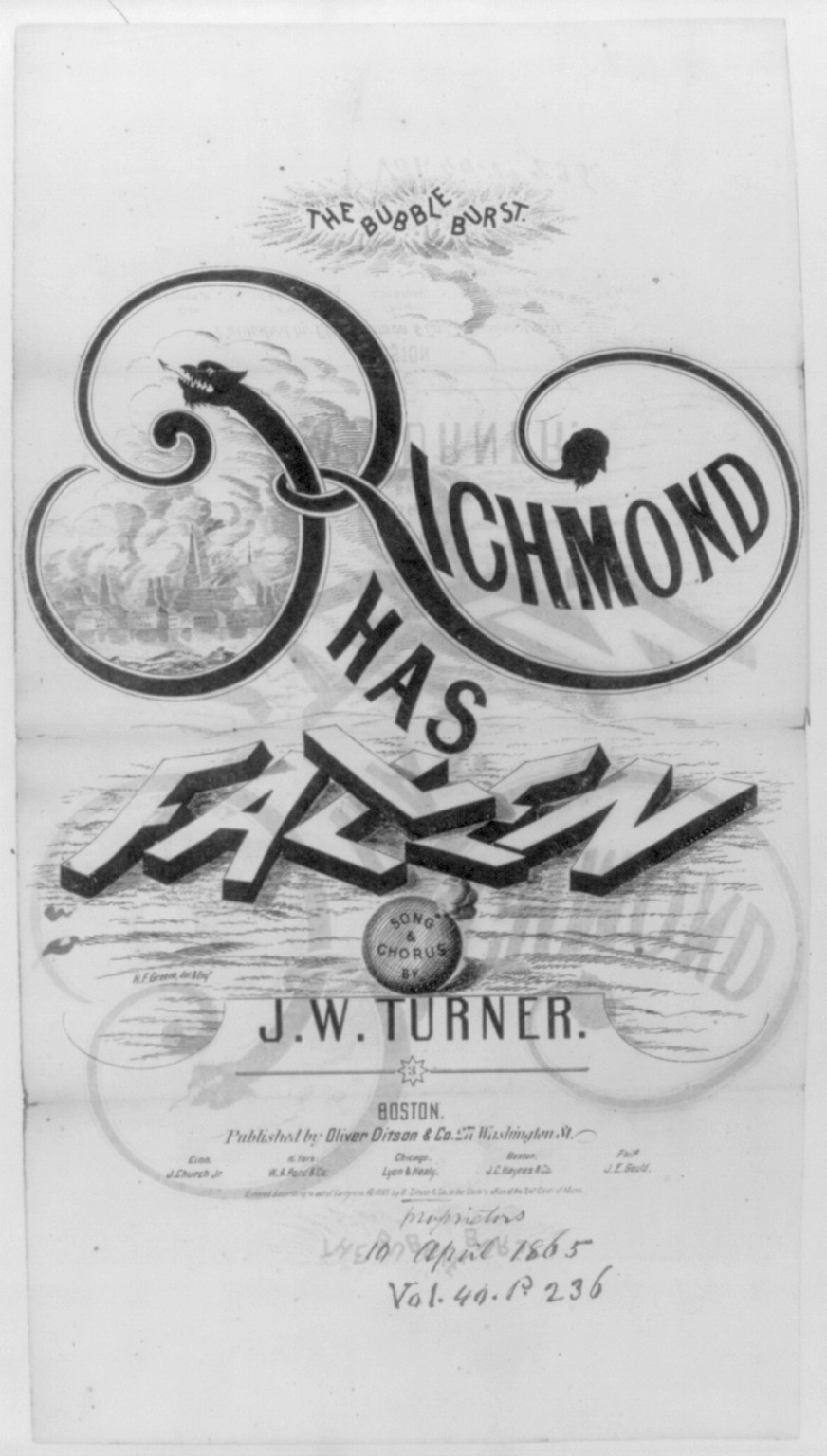 Richmond has fallen - The Bubble Burst, [1865] — antique engraving